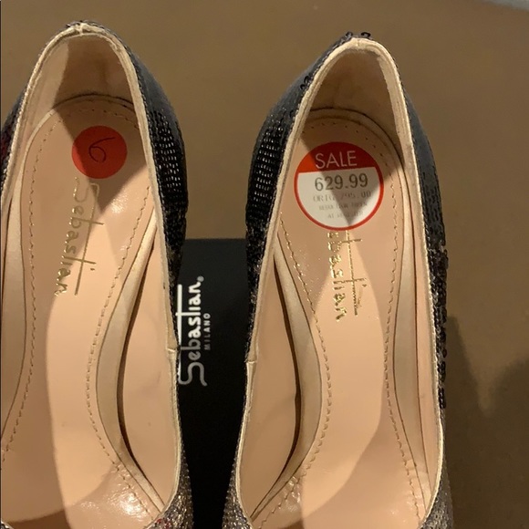 Sebastian Milano Sequin Peep Toe Pump Heel 5.5 6 - Picture 4 of 11